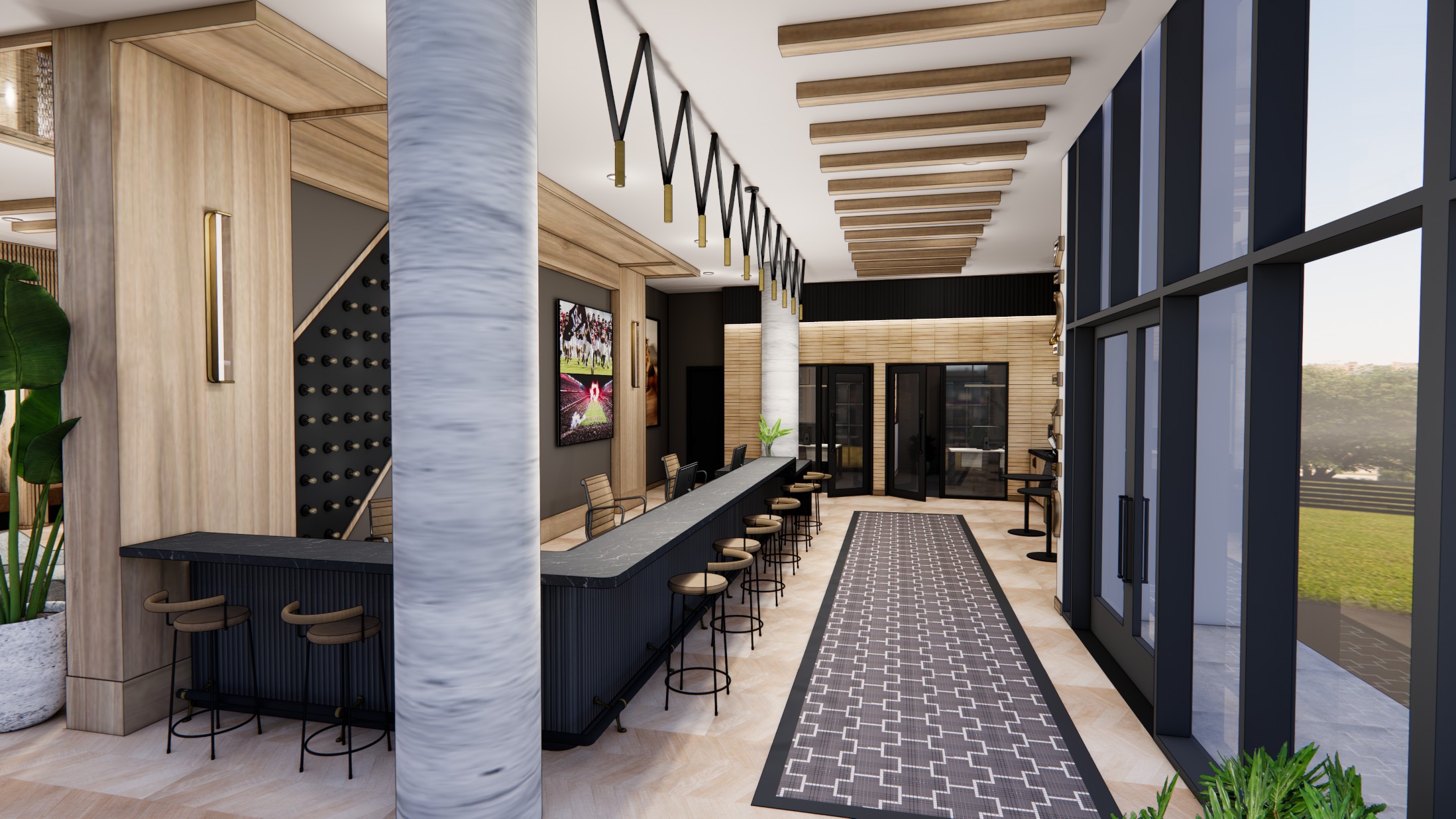 Front desk rendering at Honcho student housing