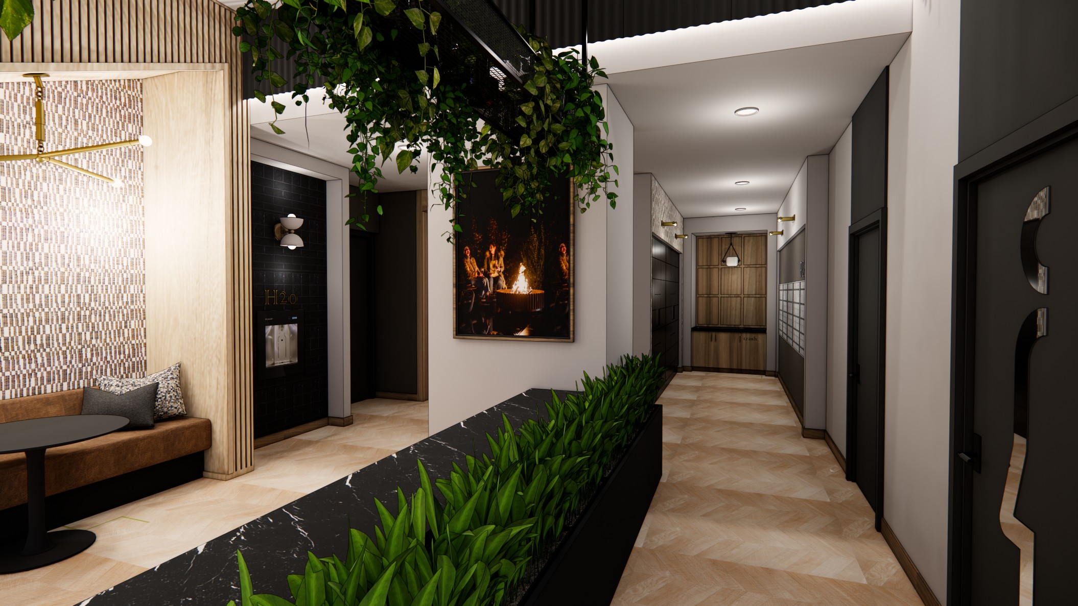 Rendering of lobby and mailroom at Honcho