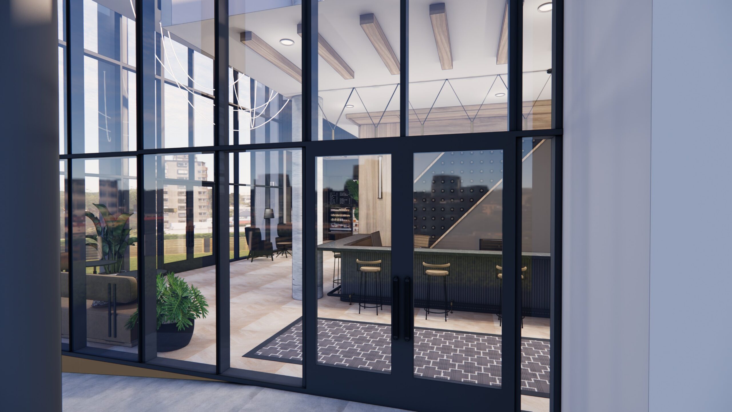 Rendering of the entrance to Honcho student living