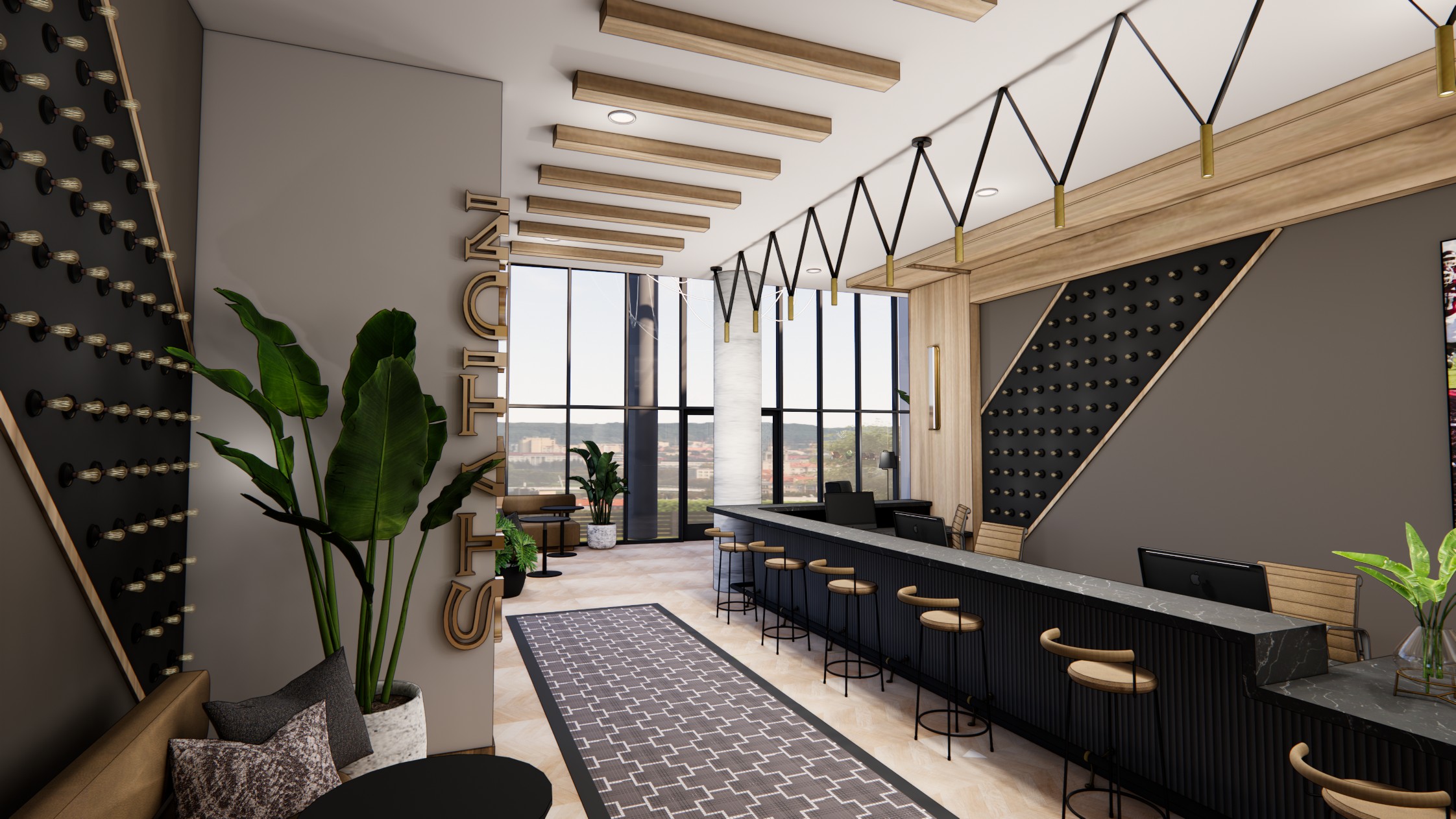 Rendering of the front desk at Honcho in College Station