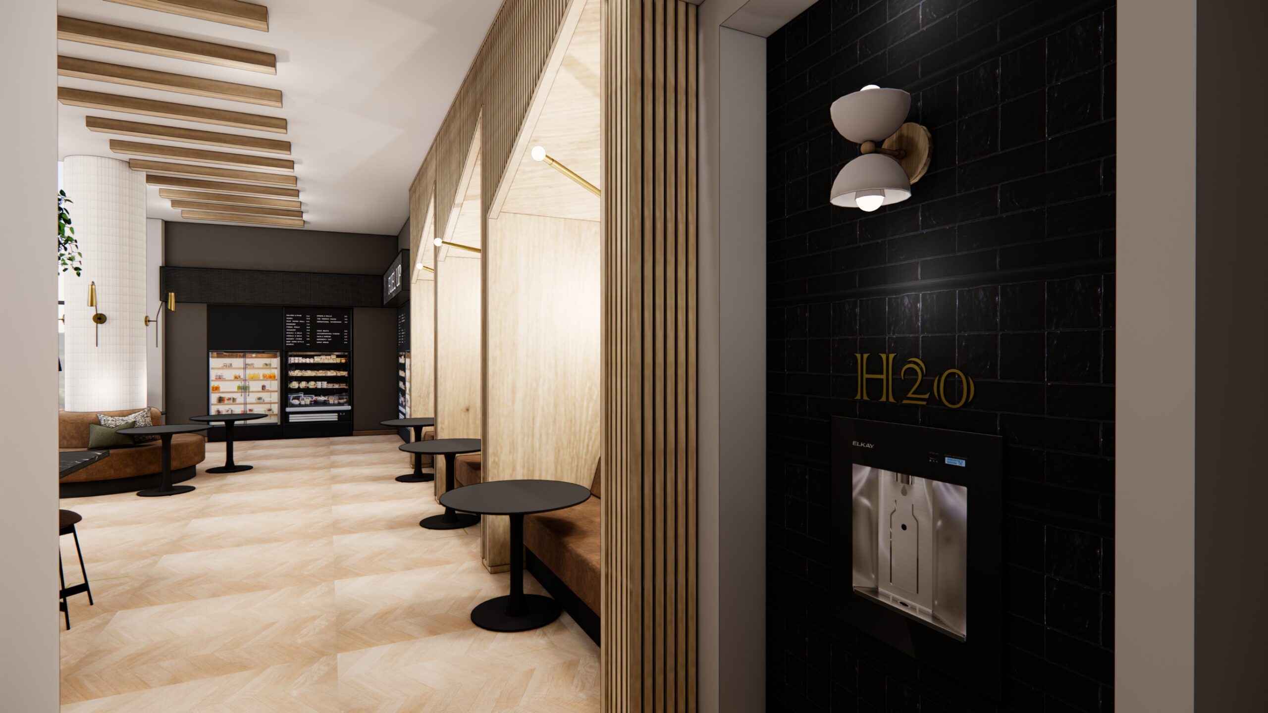 Rendering of water bottle filling station at Honcho